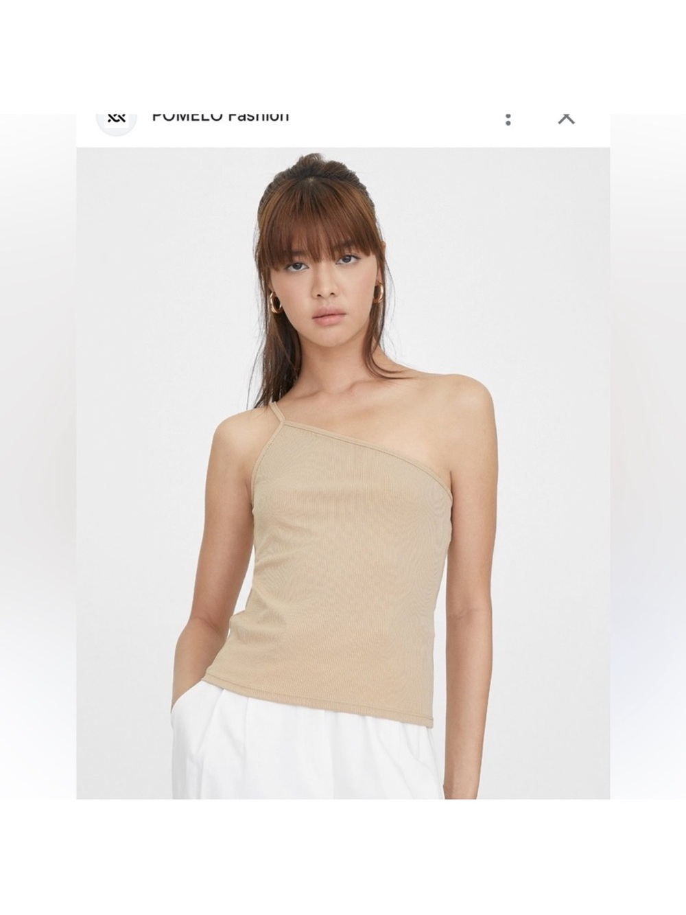 Zara Asymmetric One-Shoulder Ribbed Camisole in Beige